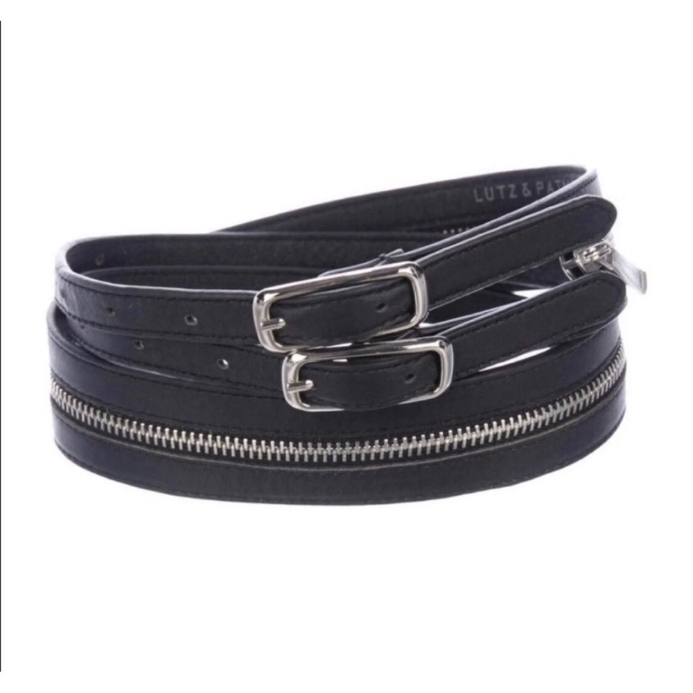 Lutz & Patmos Cappola Black Leather‎ Belt Zipper Double Buckles 46"